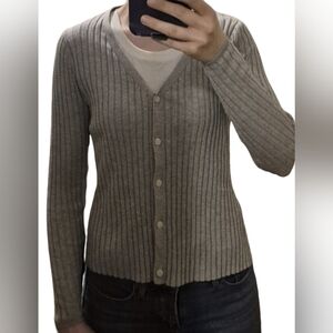 Frank & Oak Gray Open Front Ribbed Cardigan